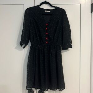 Black mini dress heart pattern with buttons down the middle perfect condition